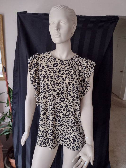 Women's Leopard Print Ruffle Sleeve Top Size L