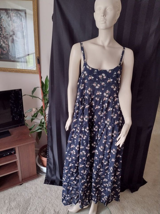 Blue Floral Maxi Dress Size L (12-14)