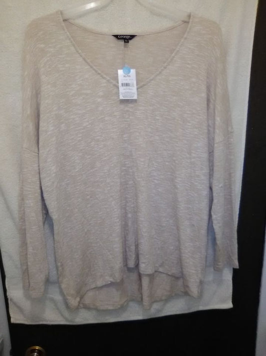 Women's Comfy Beige and White Pullover Sweater High-Low Hem Size XL