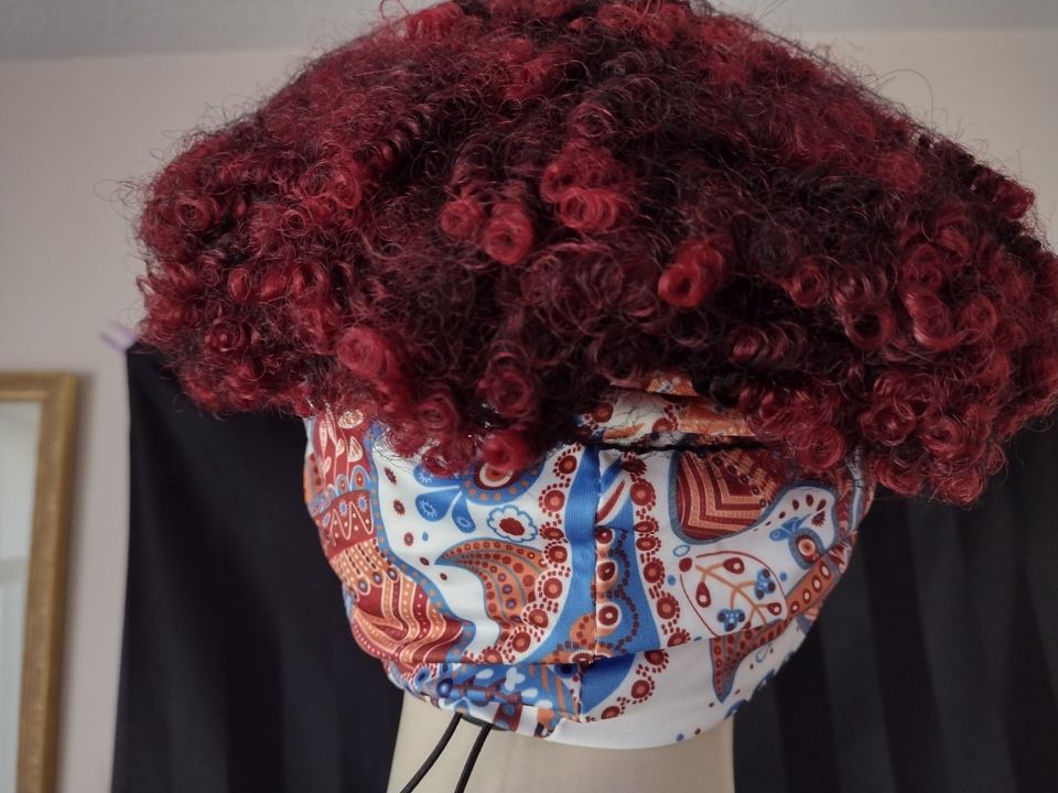 Women's Short Curly Afro Wig with Headband Ombre Burgundy