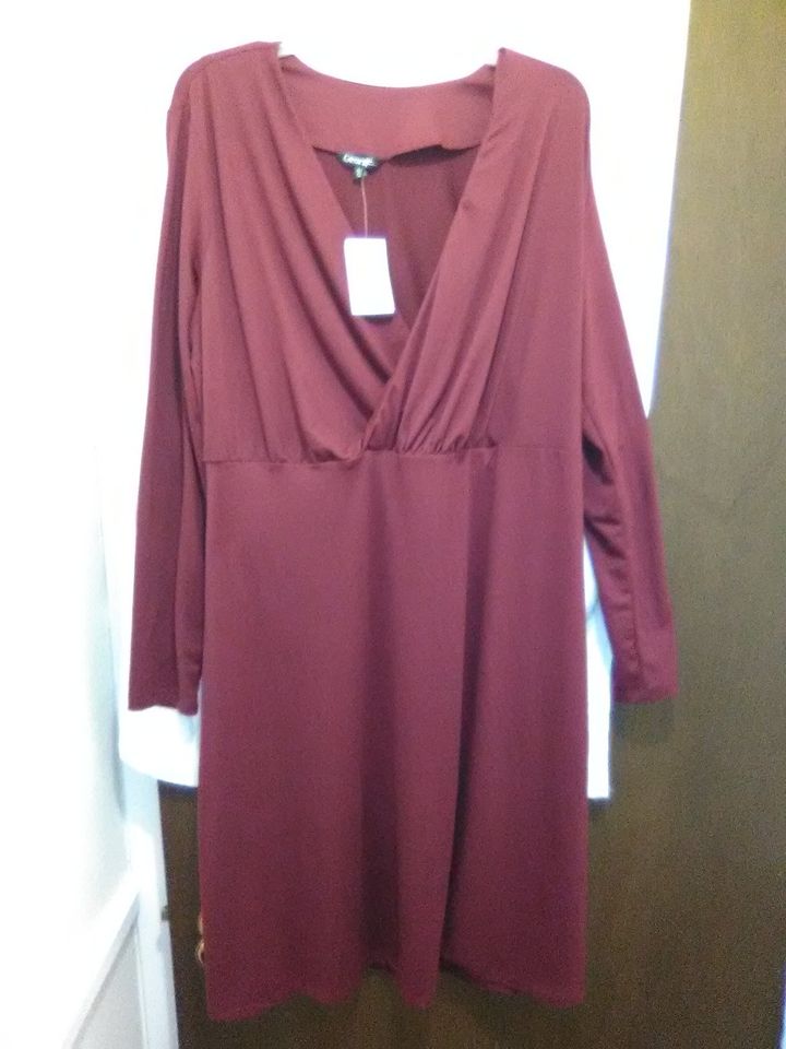 Women's Cross-Over V Neck Dresses Burgundy Sizes S, M, L, XL, XXL