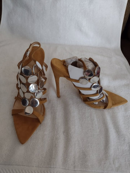 Fancy Gladiator Shoes with Stiletto Heels Yellow  Sizes 6.5, 7, 7.5, 8, 8.5, 10