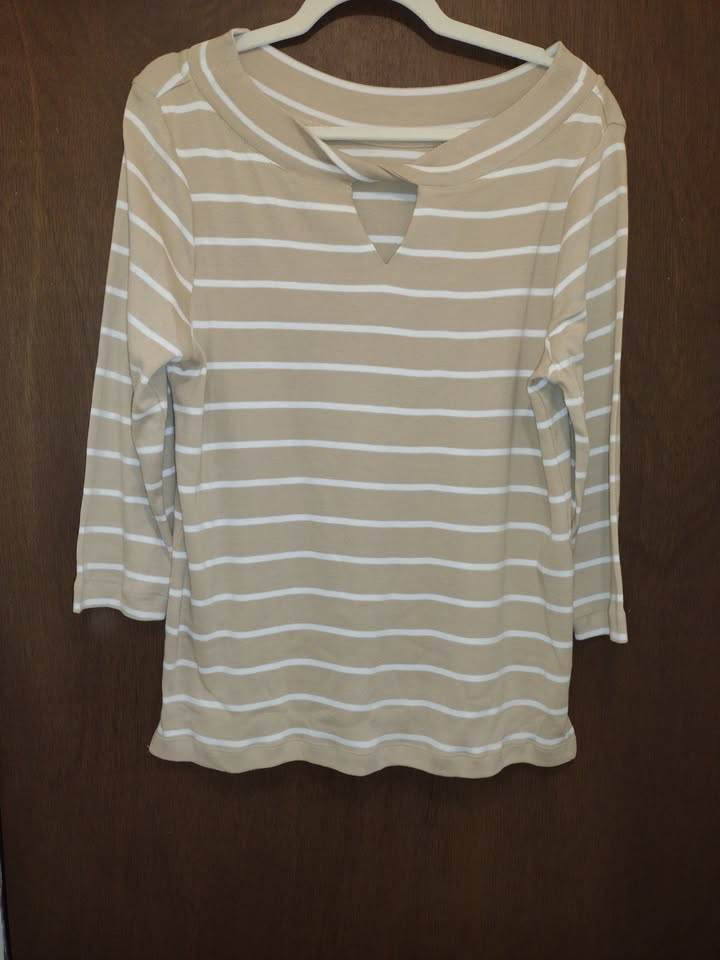 Women's Striped Cotton T-Shirt Chico's L(12)