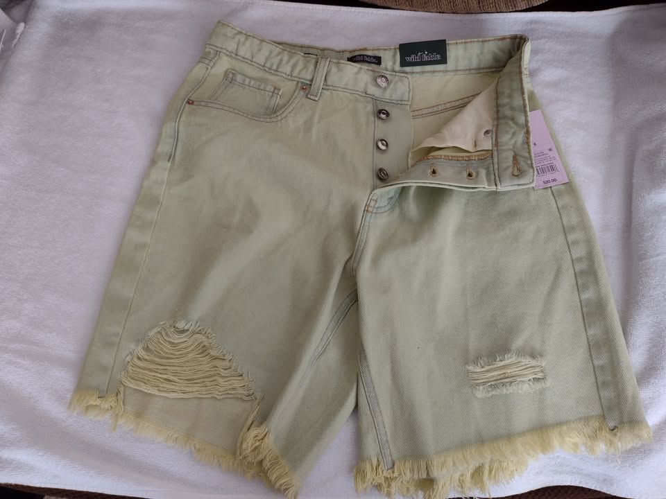 Women's High-Rise Denim Bermuda Shorts Green Yellow