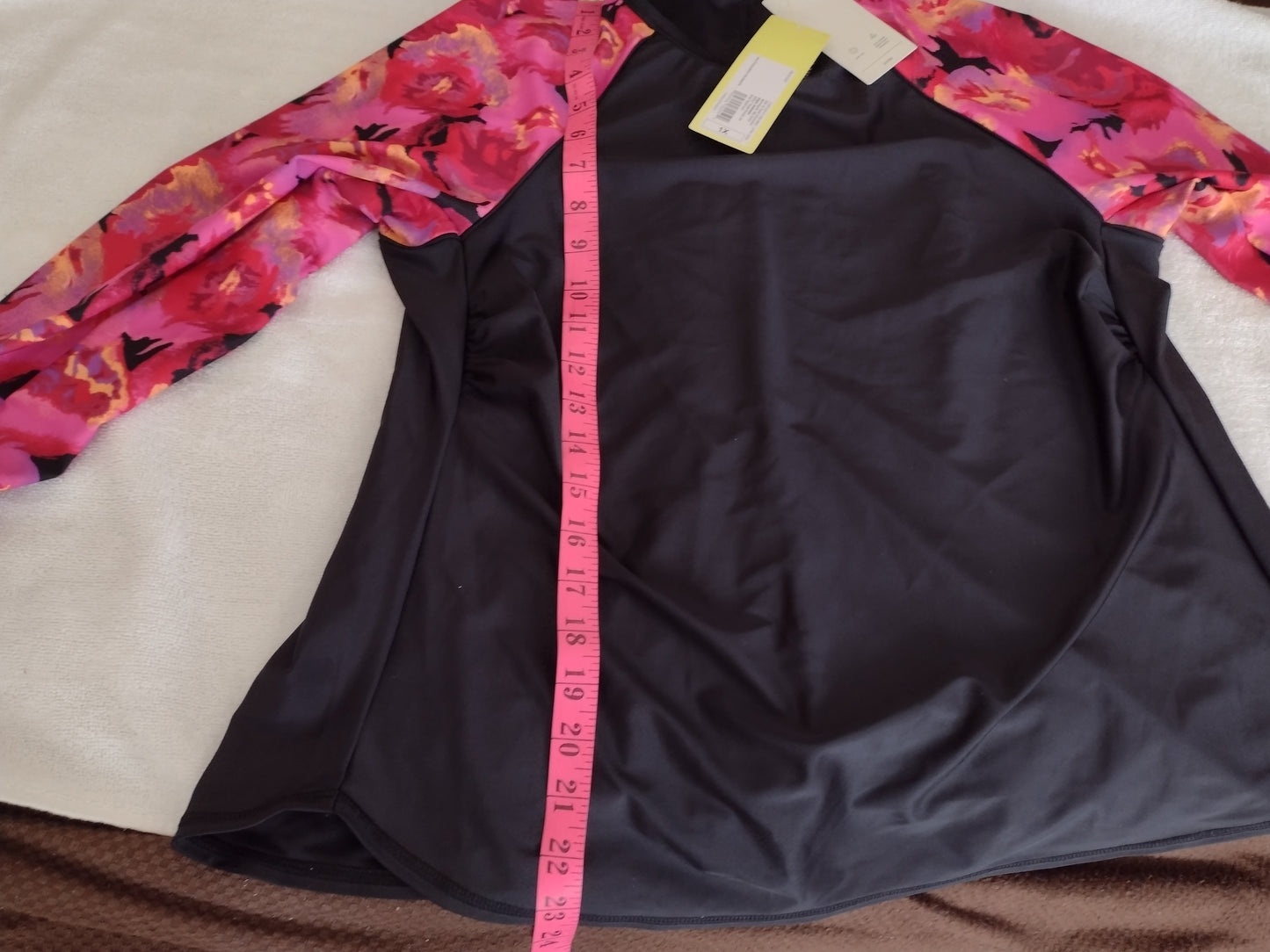 Women's Long Sleeve Swim Shirt by All In Motion Black w Floral Sleeves Size 1X