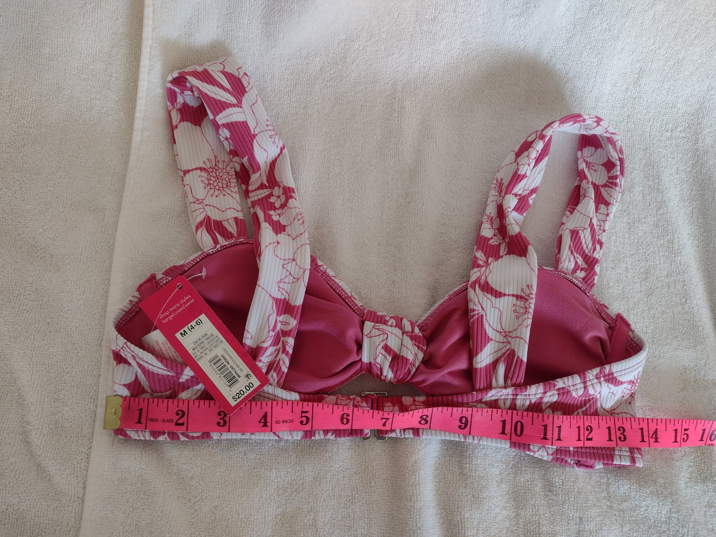 Xhilaration Juniors' Bikini Tops Pink & White Floral Sizes XS (00), M (4-6), XL (12-14)