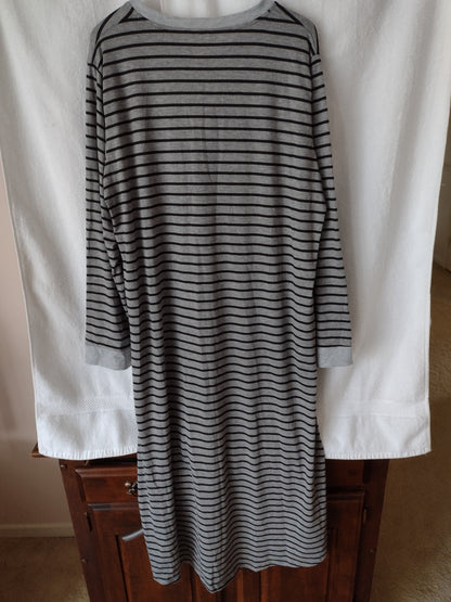 Women's Long Sleeve Nightgown/Loungewear Gray Black Stripe Size L