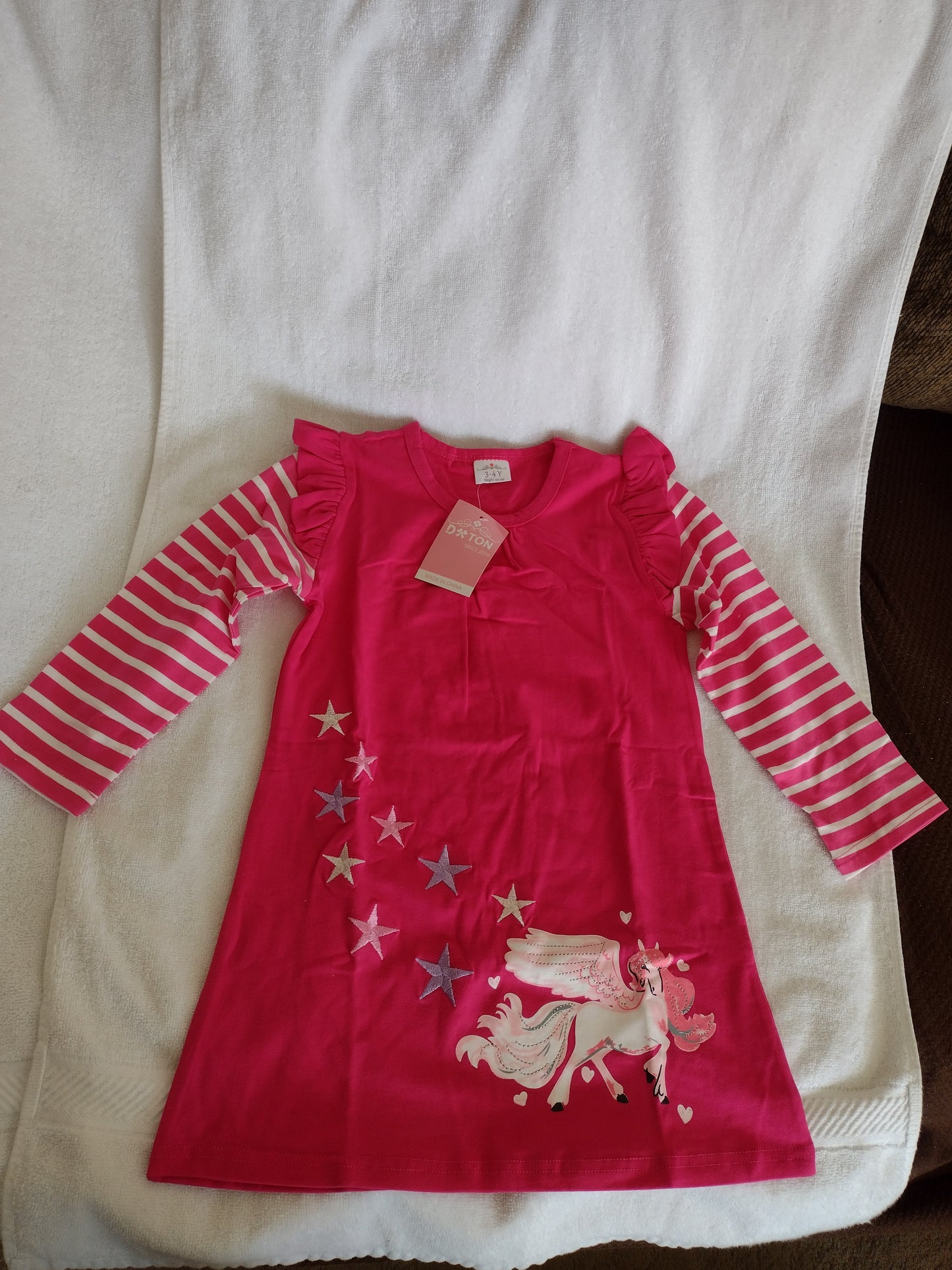 Girl's Pink Dress with Unicorn (3-4 Yrs. & 104cm. Height)