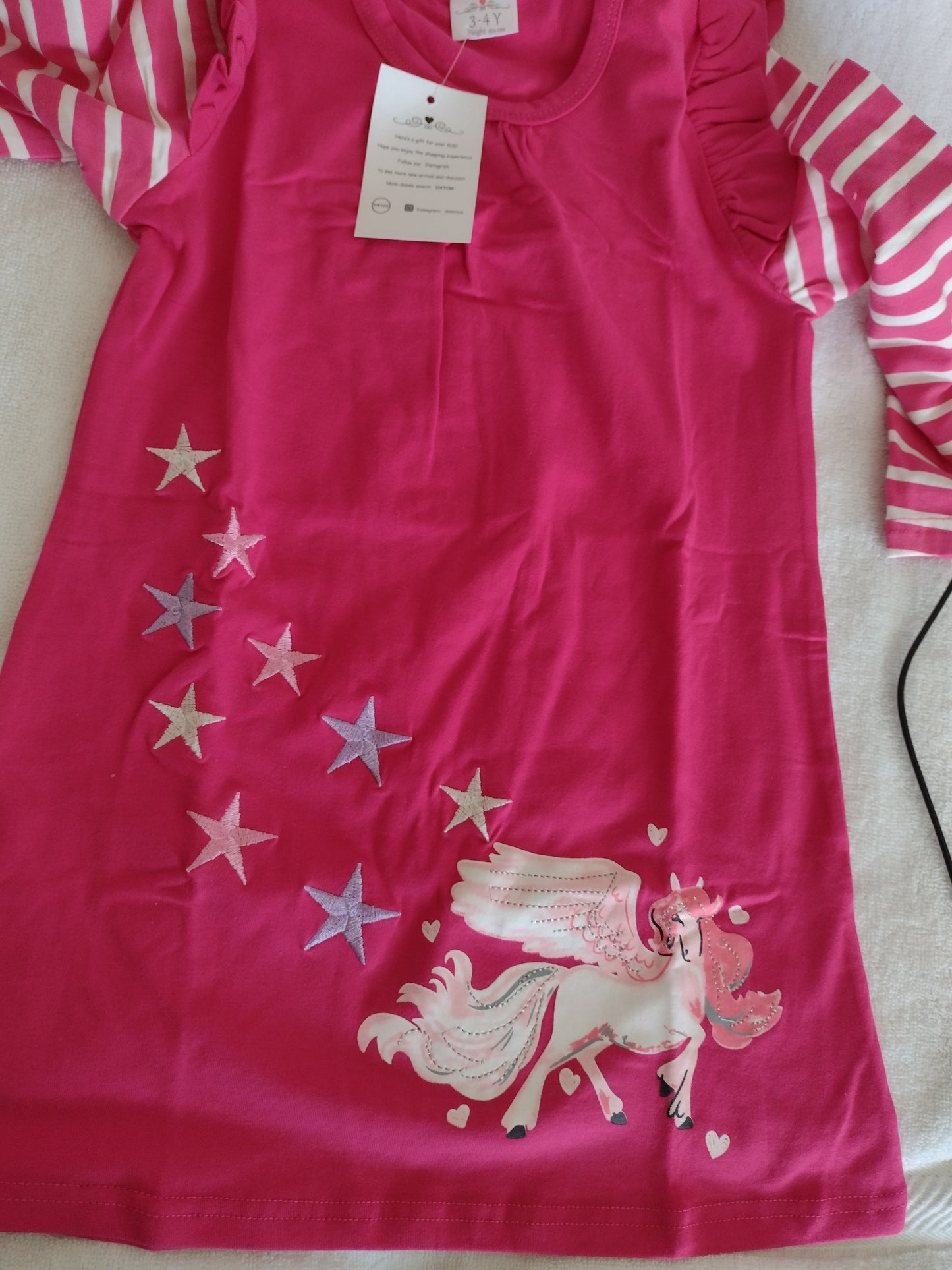 Girl's Pink Dress with Unicorn (3-4 Yrs. & 104cm. Height)