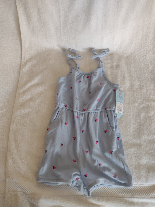 Toddler Girls' Light Blue Romper with Strawberry Pattern Size 2T