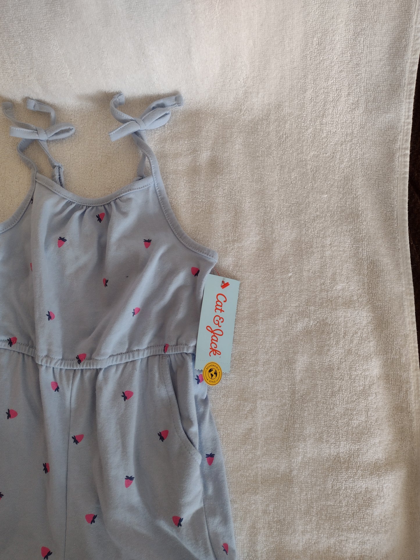 Toddler Girls' Light Blue Romper with Strawberry Pattern Size 2T