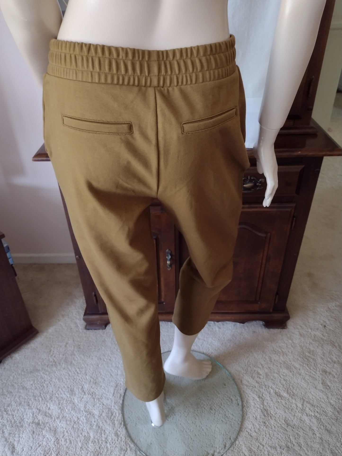 Women's Pull-On Tie Waist Pants Light Gray or Golden Green