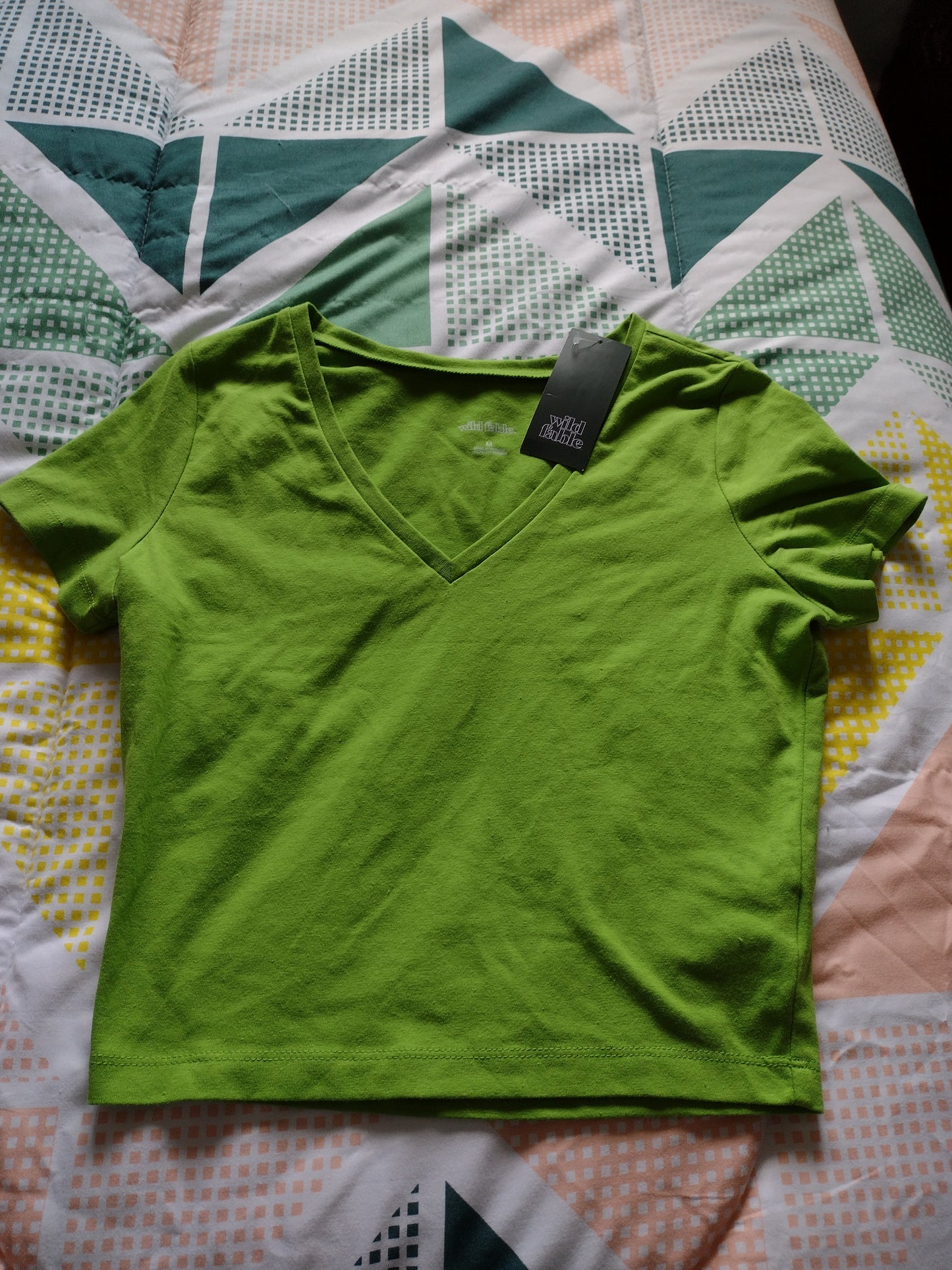 Women's Fitted V Neck Crop Top by Wild Fable Size M Lime Green