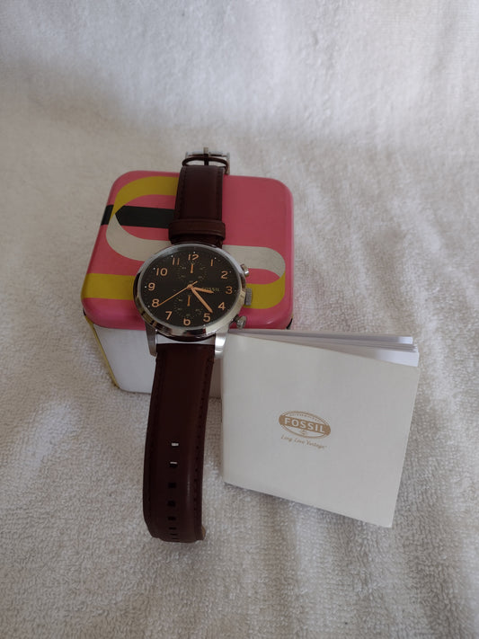 Men's Fossil Watch with Brown Genuine Leather Band Style FS4873