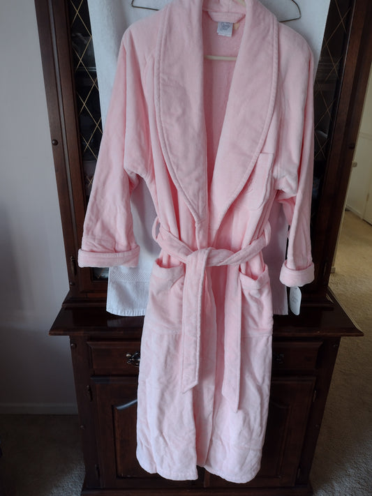 Women's Cotton Wrap Bathrobe with Belt Pink Size L