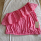 Women's One Shoulder Top with Frill Size L Pink