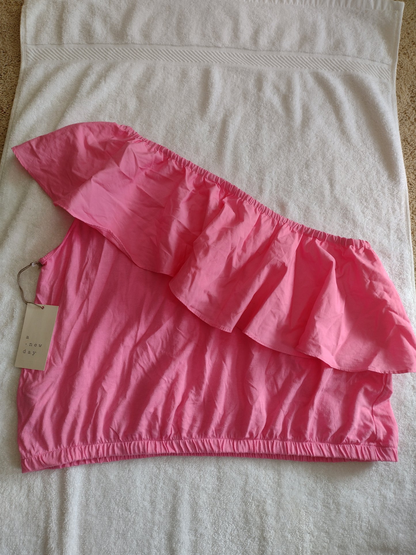 Women's One Shoulder Top with Frill Size L Pink