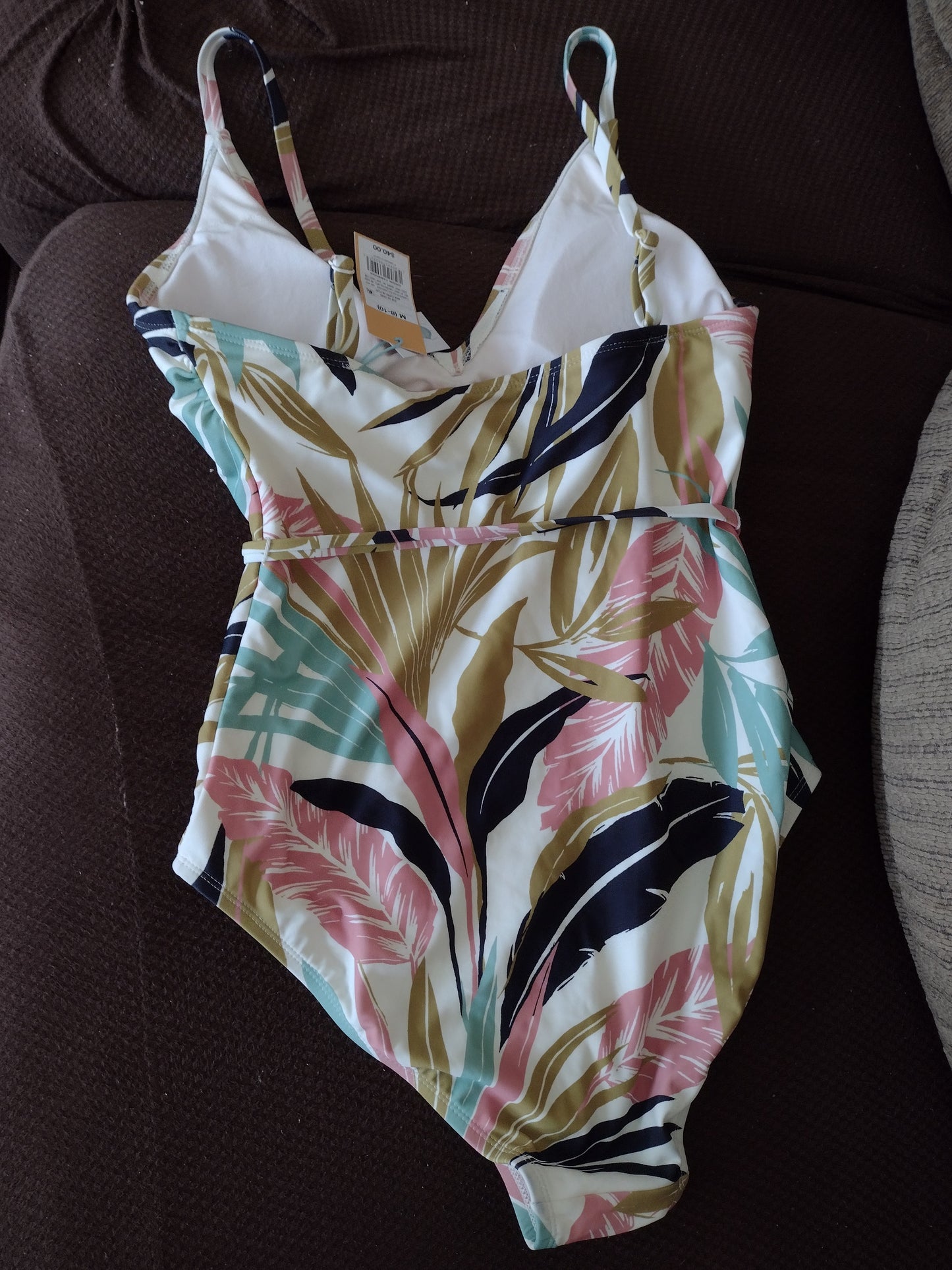 Women's One-Piece V Neck Swimsuit with Belt Size M (8-10)