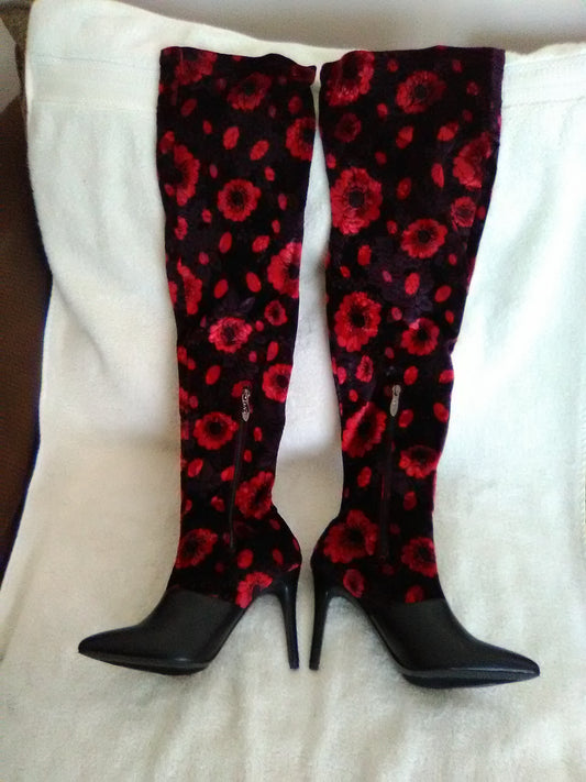 Thigh High Floral Patterned Fashion Boots 1416-1 by Mackin J Sizes 7, 7.5, 8, 9, 10