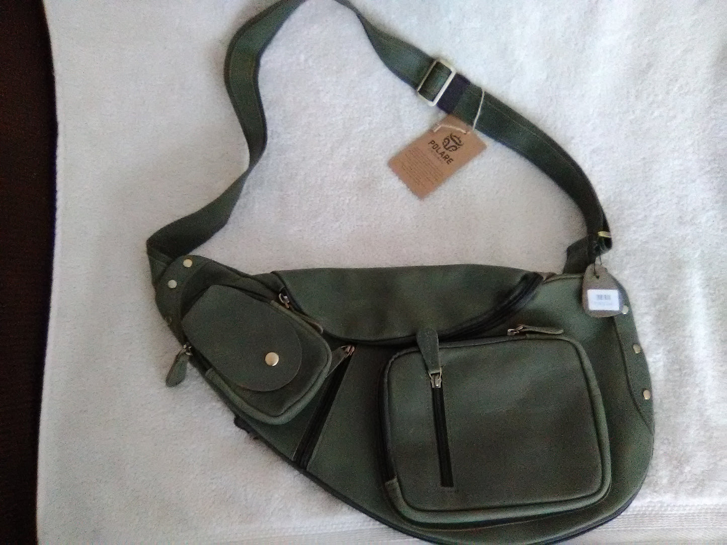 Polare Real Leather Cross Body Sling Bag Army Green