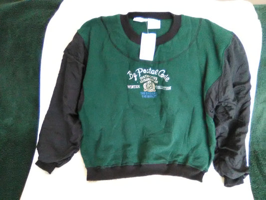 Postal Code Lined Pullover Unisex~Green and Black Size S