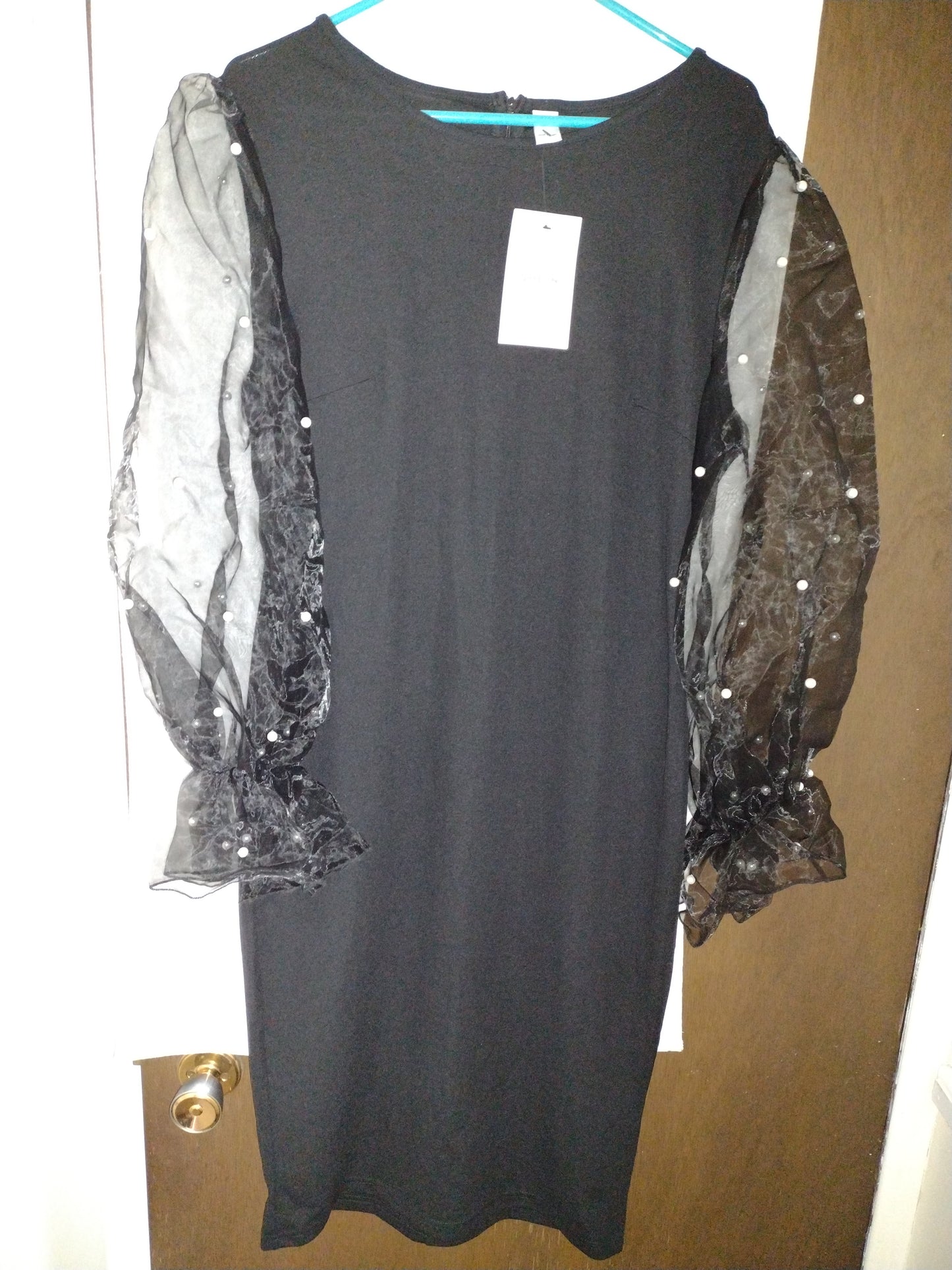 Elegant Dress with Pearl Beaded Sleeves by Shein Black