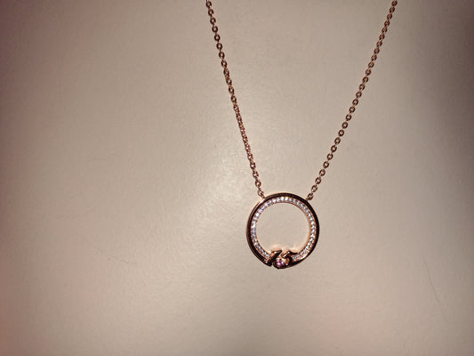 Sterling Silver "15" Necklace with Attached Pendant~Zirconias & Pink Stone