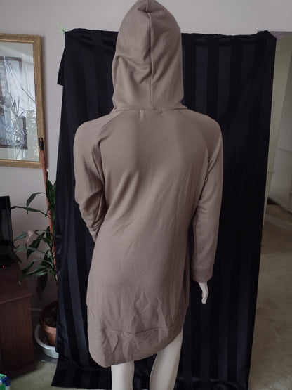 Slim Fitting Midi Hoodie Dress with Pockets Size XL Brown