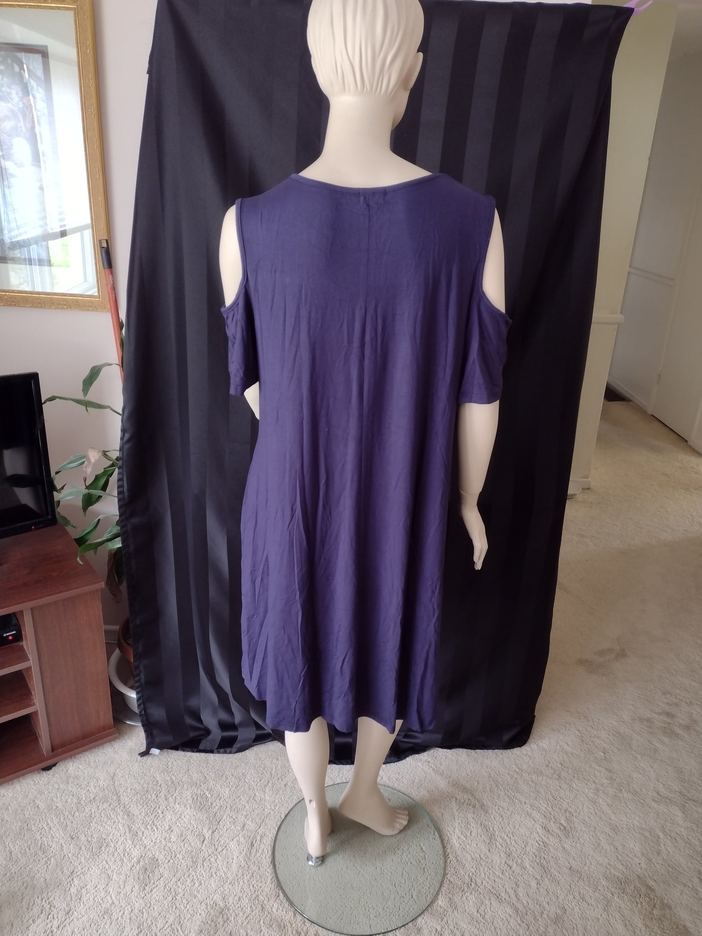 Woman's Cold Shoulder Swing Dress Size XXL Navy Blue by Kancystore