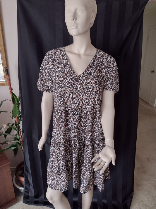 Casual Loose Floral Print Short Dress Size L