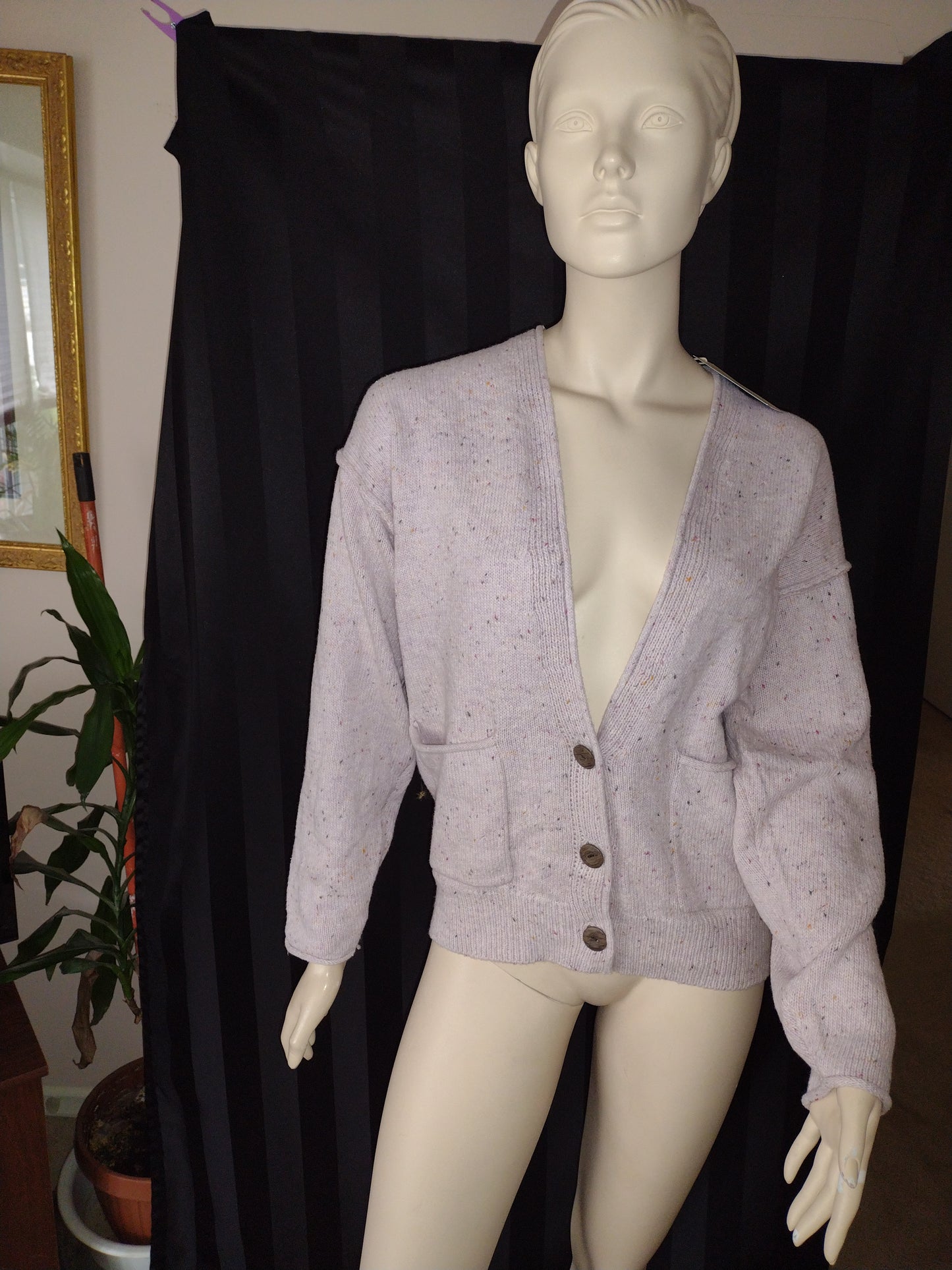 Women's Loose Fitting Cardigan with Pockets Lilac Size S