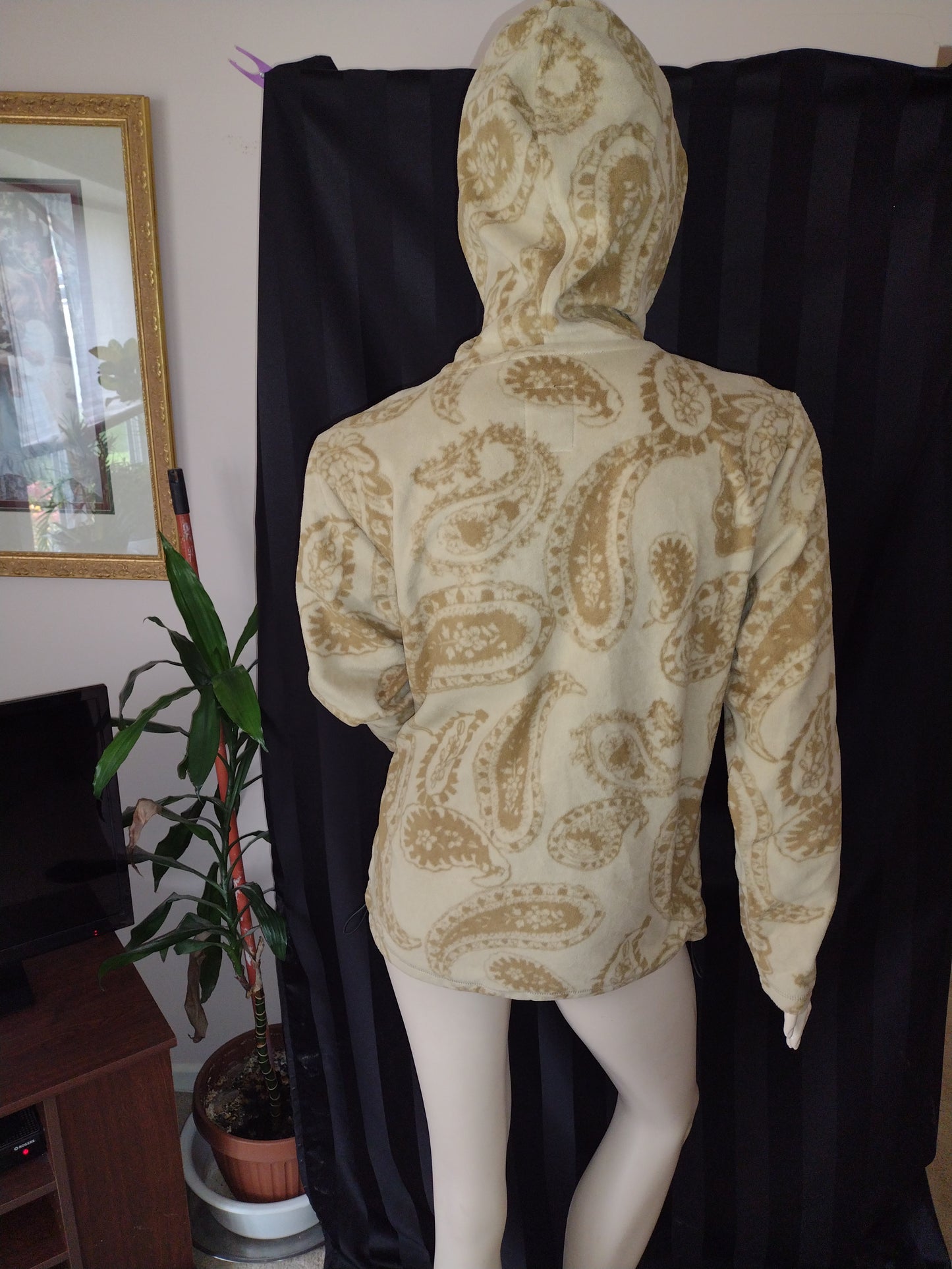 Unisex Hooded Full Zip Fleece Jackets Brown & Beige Patterned