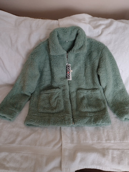 Women's Oversized Fuzzy Fleece Jacket Green Size S