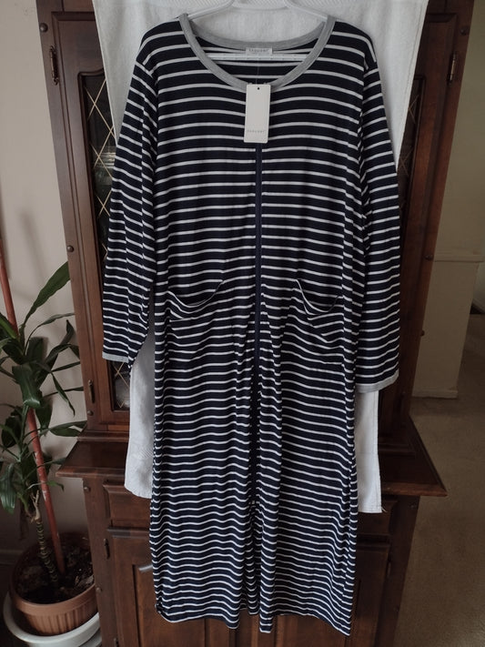 Women's Zip Front House Coat by Ekouaer Size XL~Blue & White Stripe