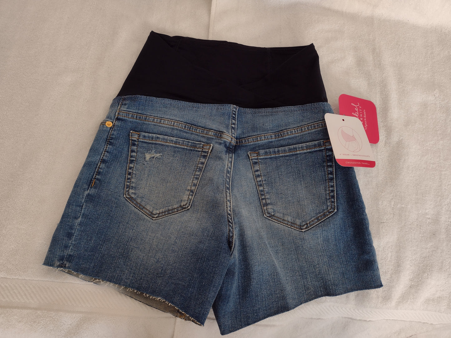 Isabel Maternity Distressed Midi Jean Shorts with Crossover Panel Size 2