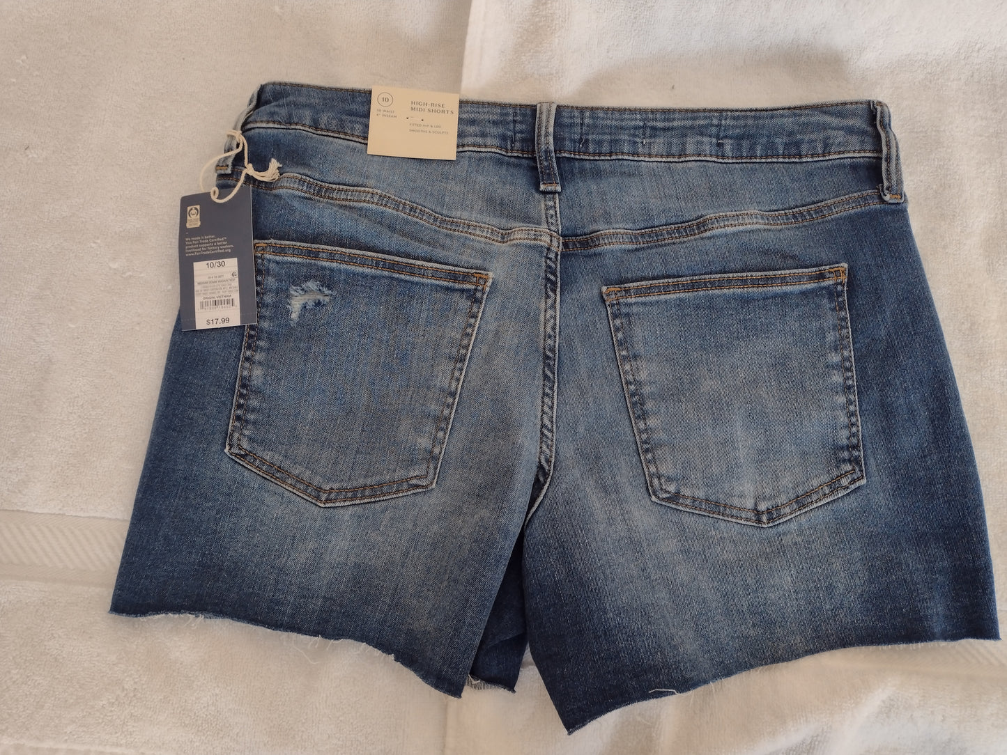 Women's Distressed High-Rise Denim Midi Shorts Size 10 Medium Wash