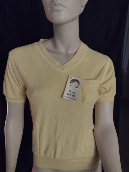 Women's Terry Cloth Top with Chest Pocket Size S Yellow & White
