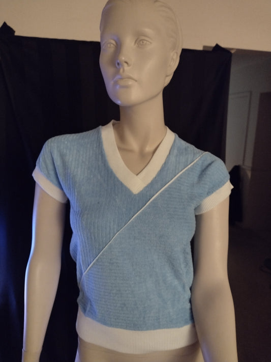 Trade Winds International V Neck Terry Tops Blue & White Sizes XS and S
