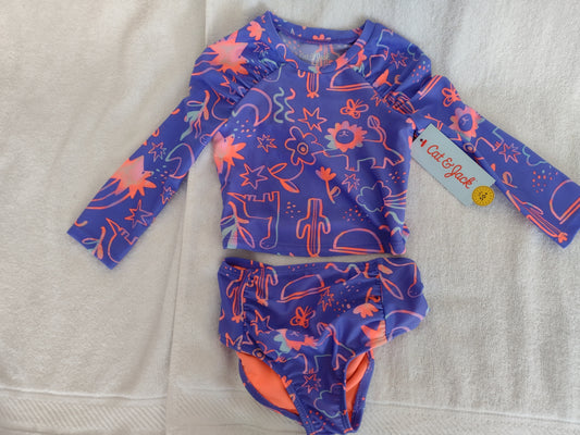 2 Pc. Toddler Girls' Rash Guard Set by Cat & Jack UPF 50+ Size 2T