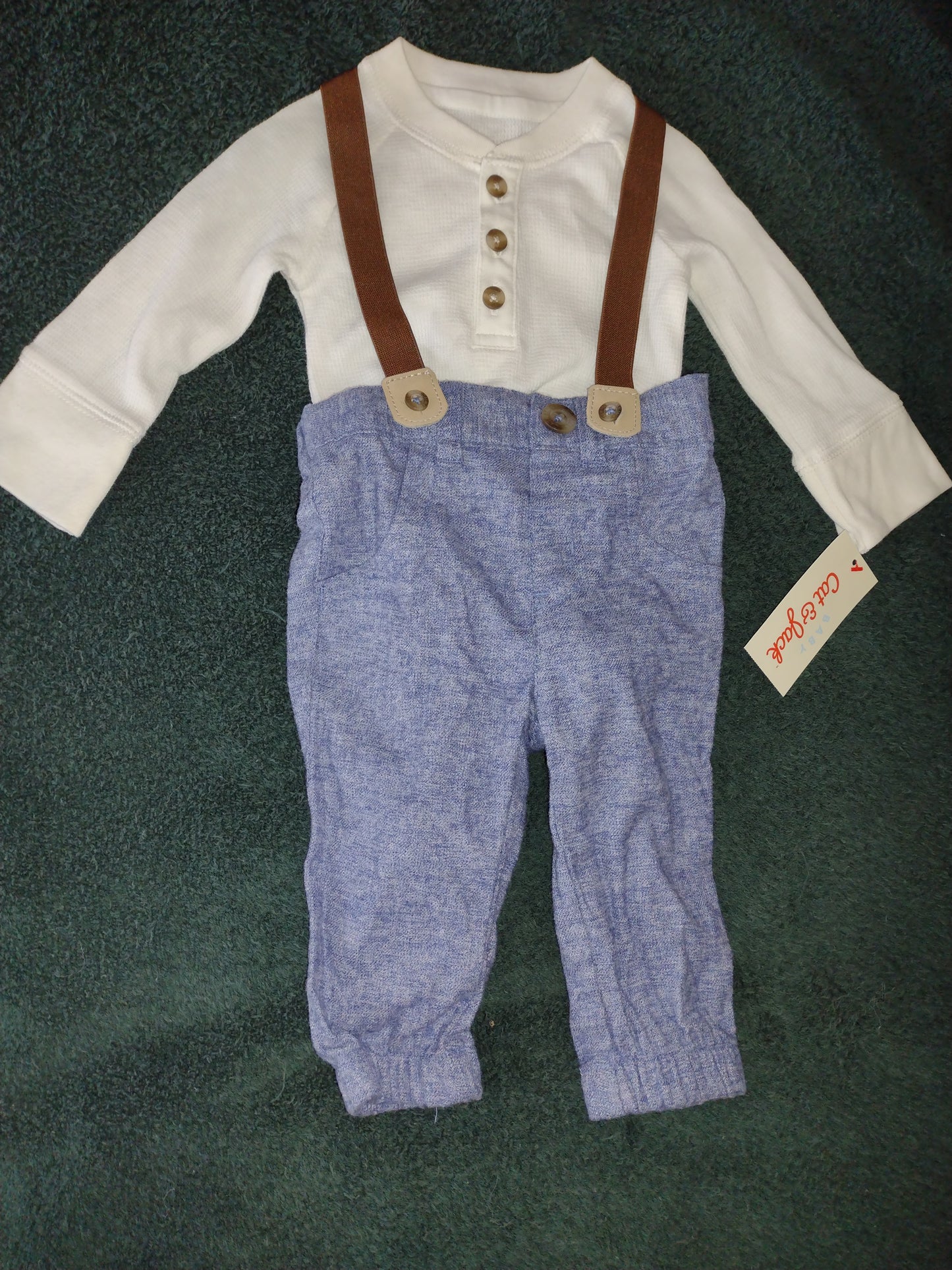 2Pc Baby Boy Outfit Pants with Suspenders & Bodysuit by Baby Cat & Jack Size 3-6M