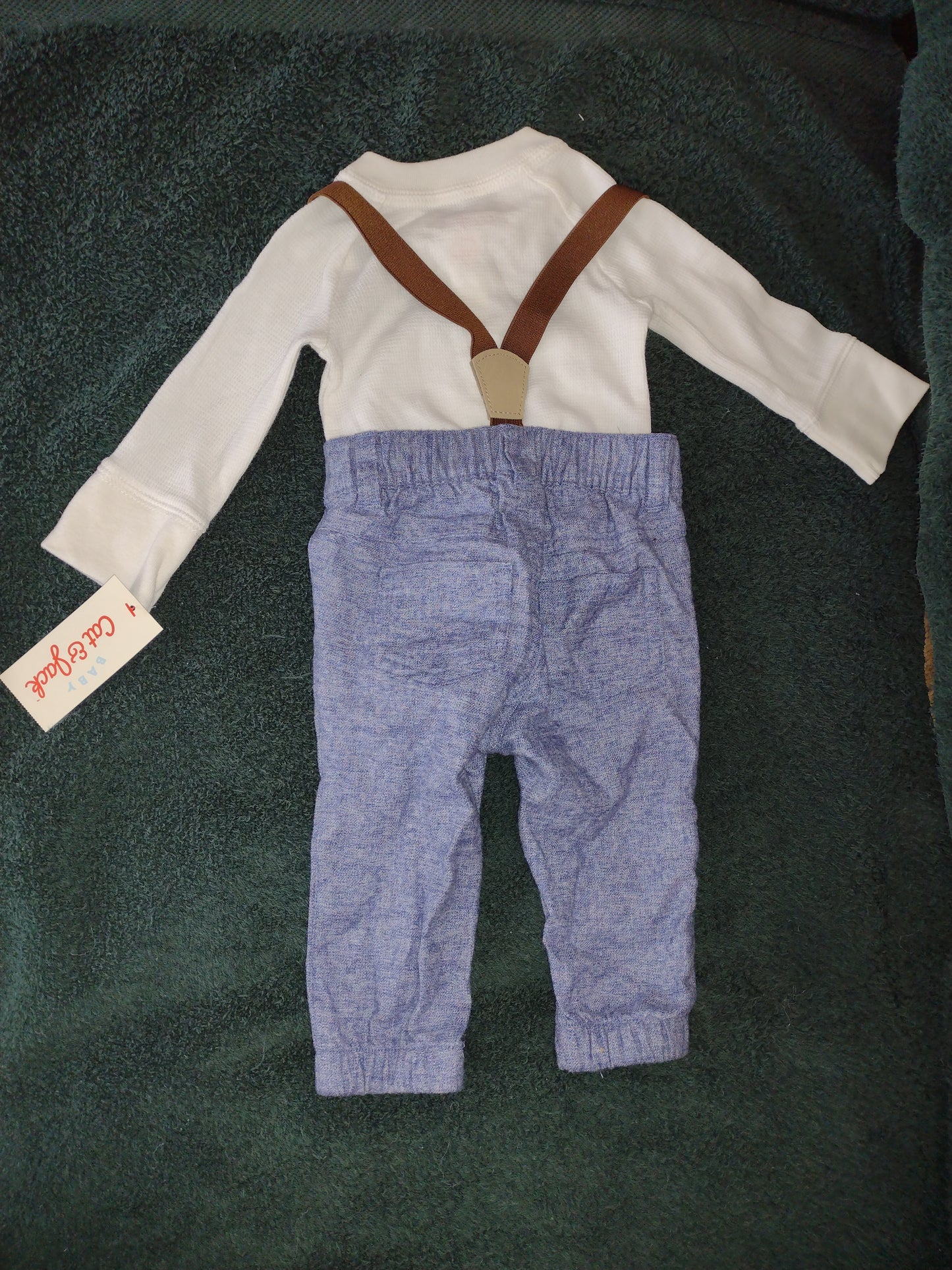 2Pc Baby Boy Outfit Pants with Suspenders & Bodysuit by Baby Cat & Jack Size 3-6M