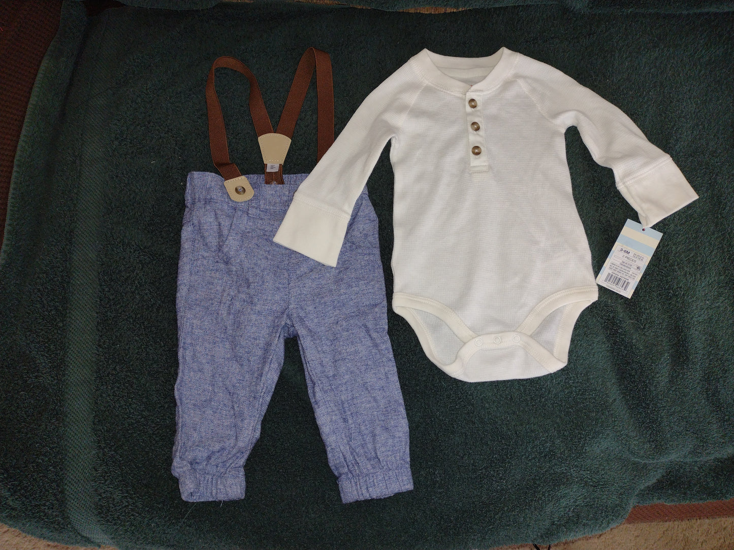 2Pc Baby Boy Outfit Pants with Suspenders & Bodysuit by Baby Cat & Jack Size 3-6M