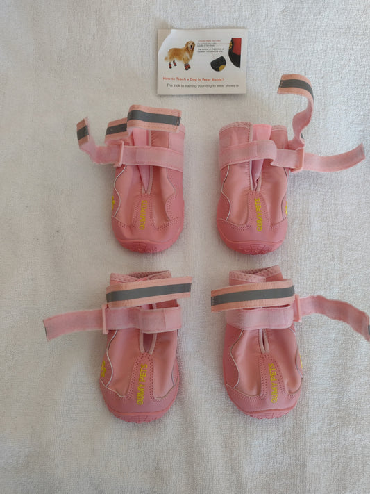 Set of 4 Pink Dog Boots Size 7 (3.2"L x 2.8"W)