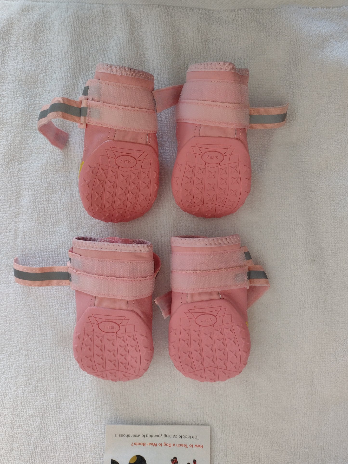 Set of 4 Pink Dog Boots Size 7 (3.2"L x 2.8"W)