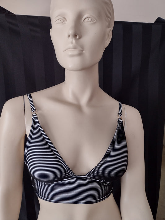 Women's Shade & Shore Triangle Halter Bikini Top Black & White Stripe Size S
