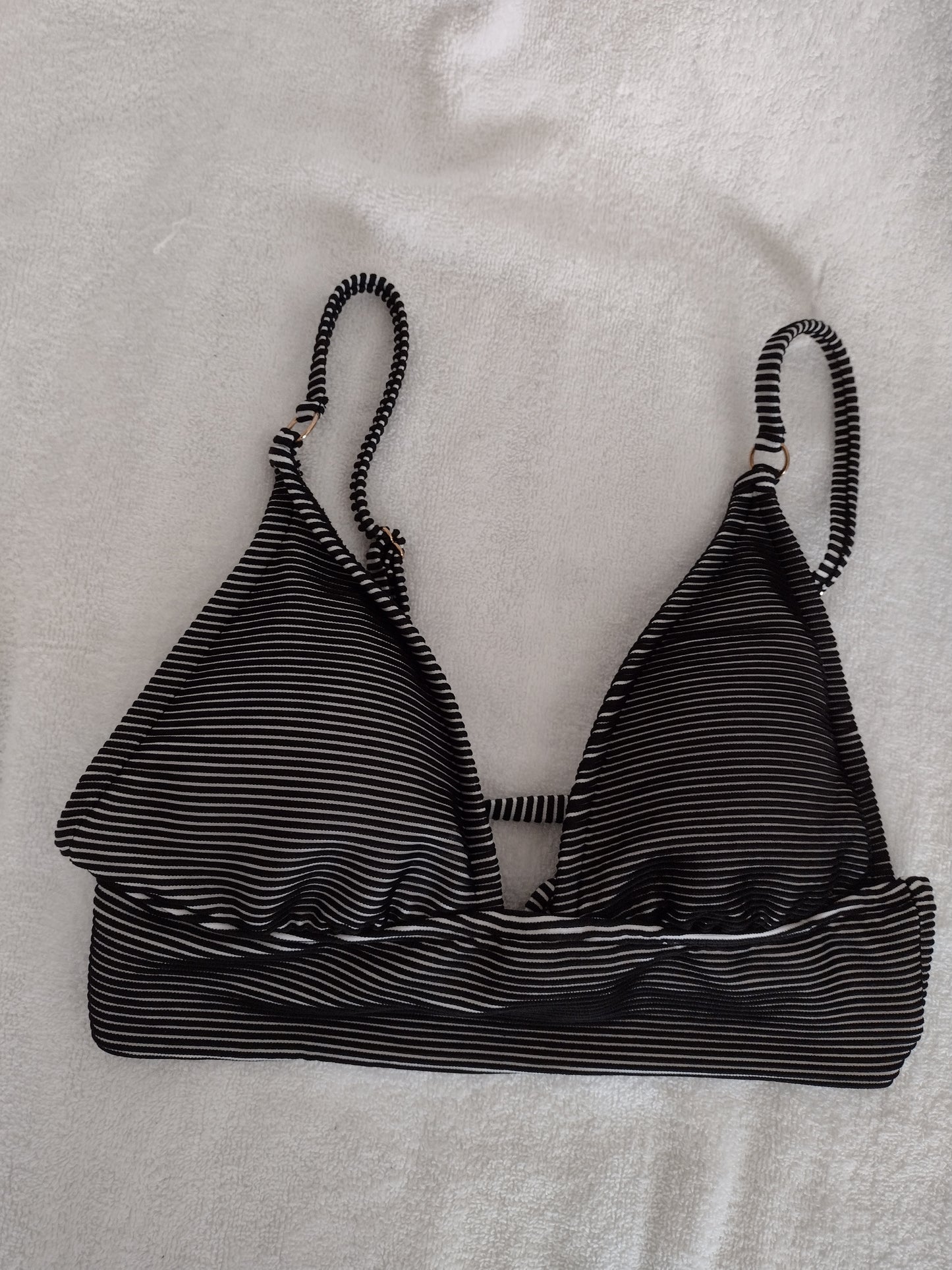 Women's Shade & Shore Triangle Halter Bikini Top Black & White Stripe Size S