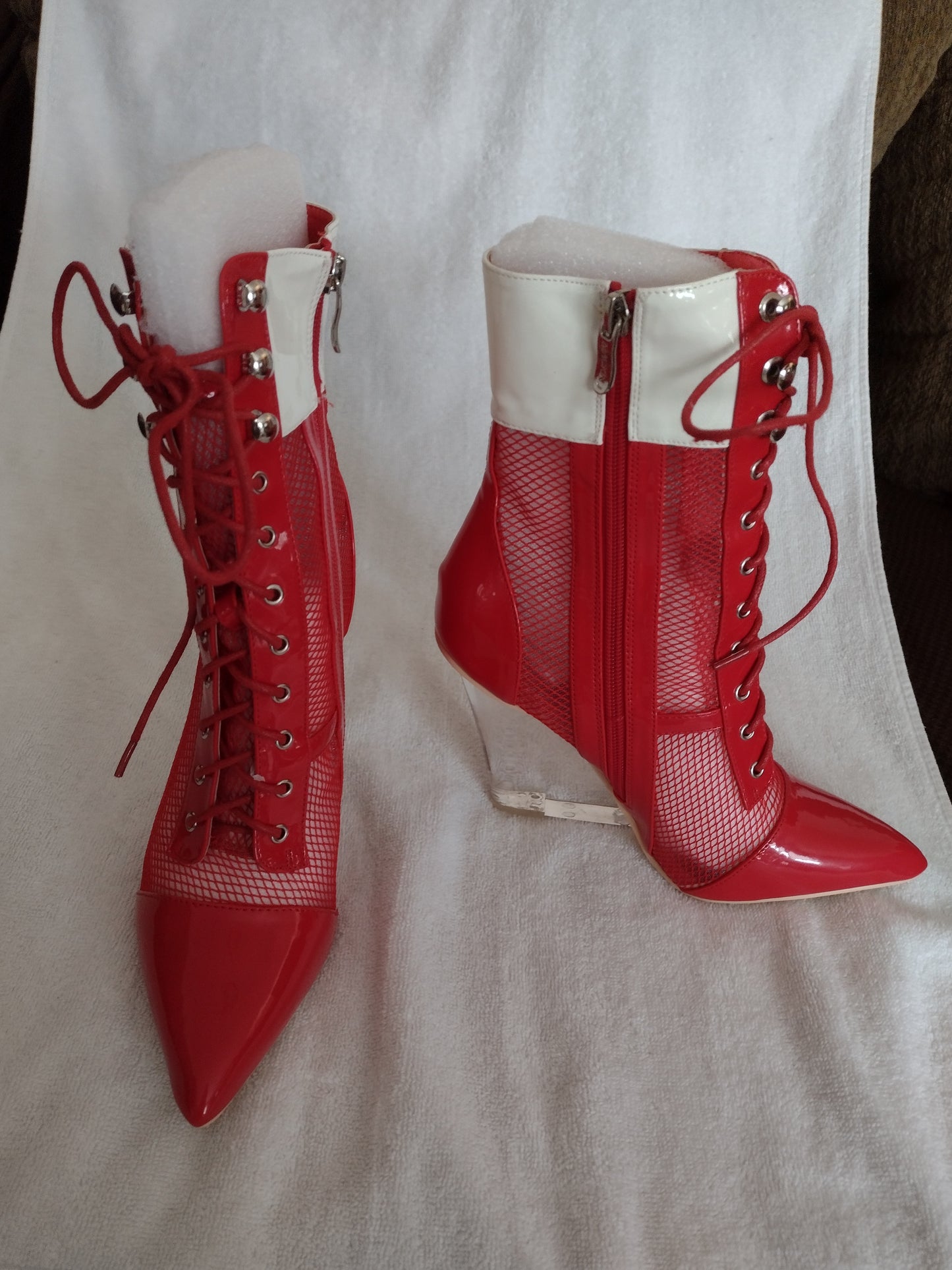 Women's Mid-Calf Ankle Bootie Red/White 312-1 Sizes 5.5, 6, 6.5, 7, 7.5, 8