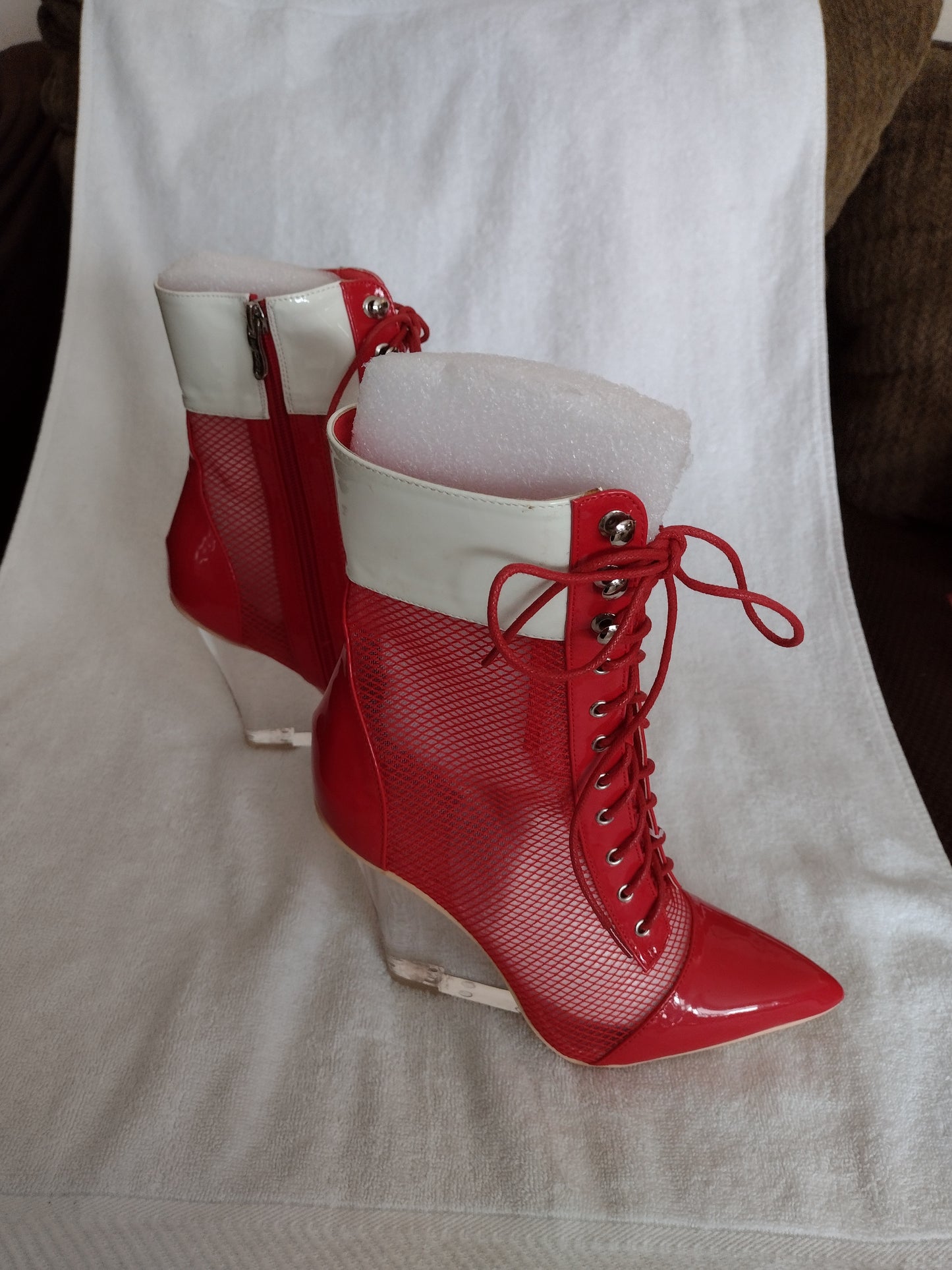 Women's Mid-Calf Ankle Bootie Red/White 312-1 Sizes 5.5, 6, 6.5, 7, 7.5, 8