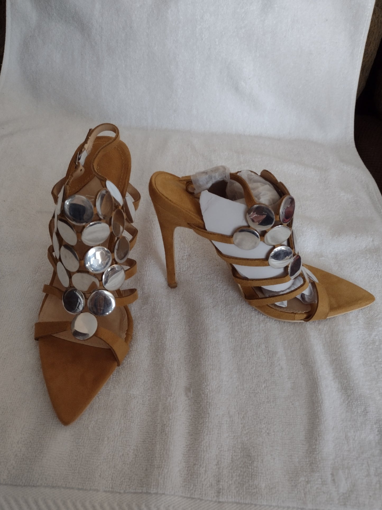 Fancy Gladiator Shoes with Stiletto Heels Yellow or Nude Sizes 6.5, 7, 7.5, 8, 8.5, 10