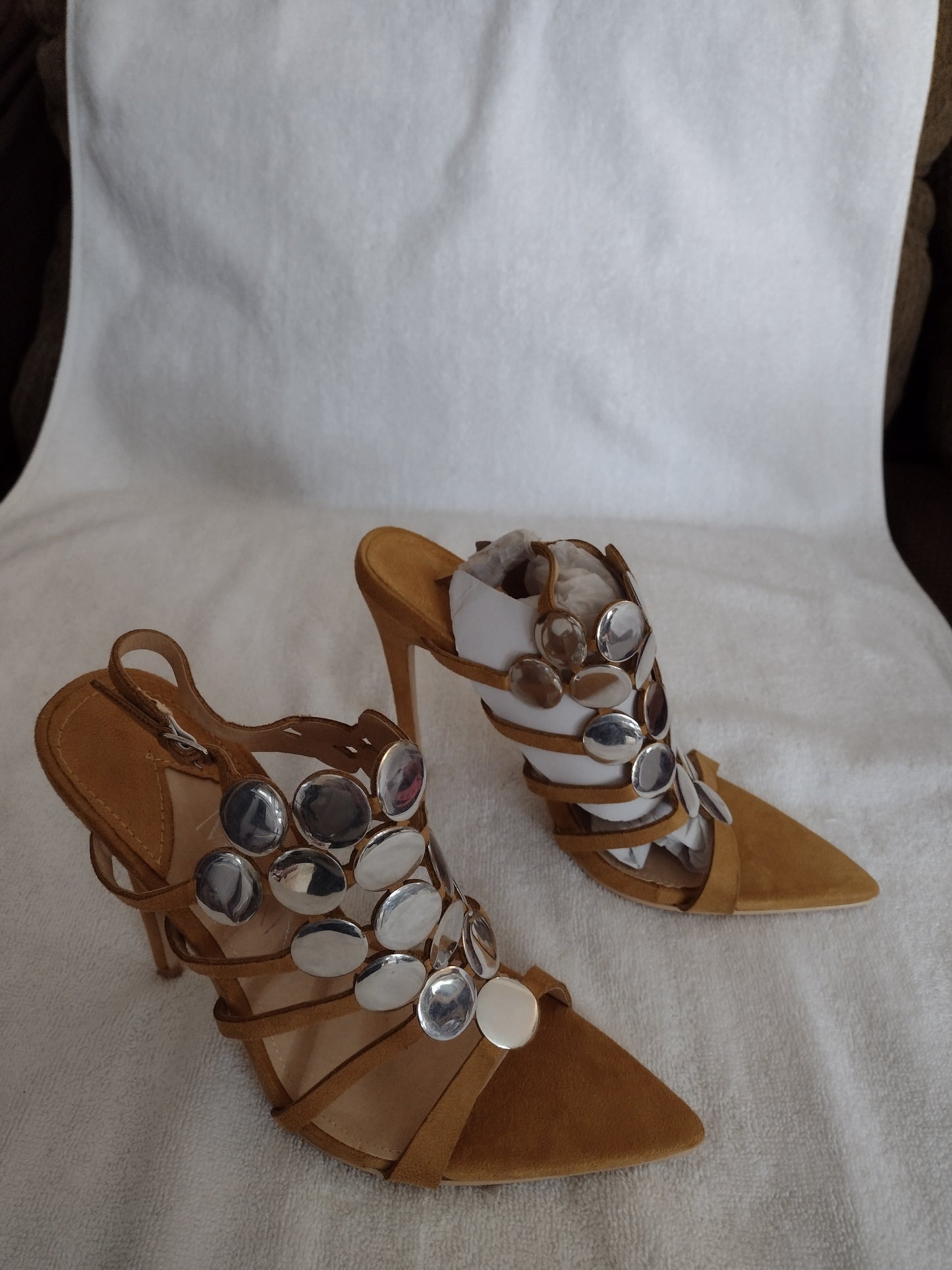 Fancy Gladiator Shoes with Stiletto Heels Yellow or Nude Sizes 6.5, 7, 7.5, 8, 8.5, 10